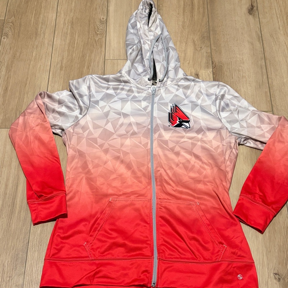 Ball State Stylish Red and Gray Women's Hooded Jacket